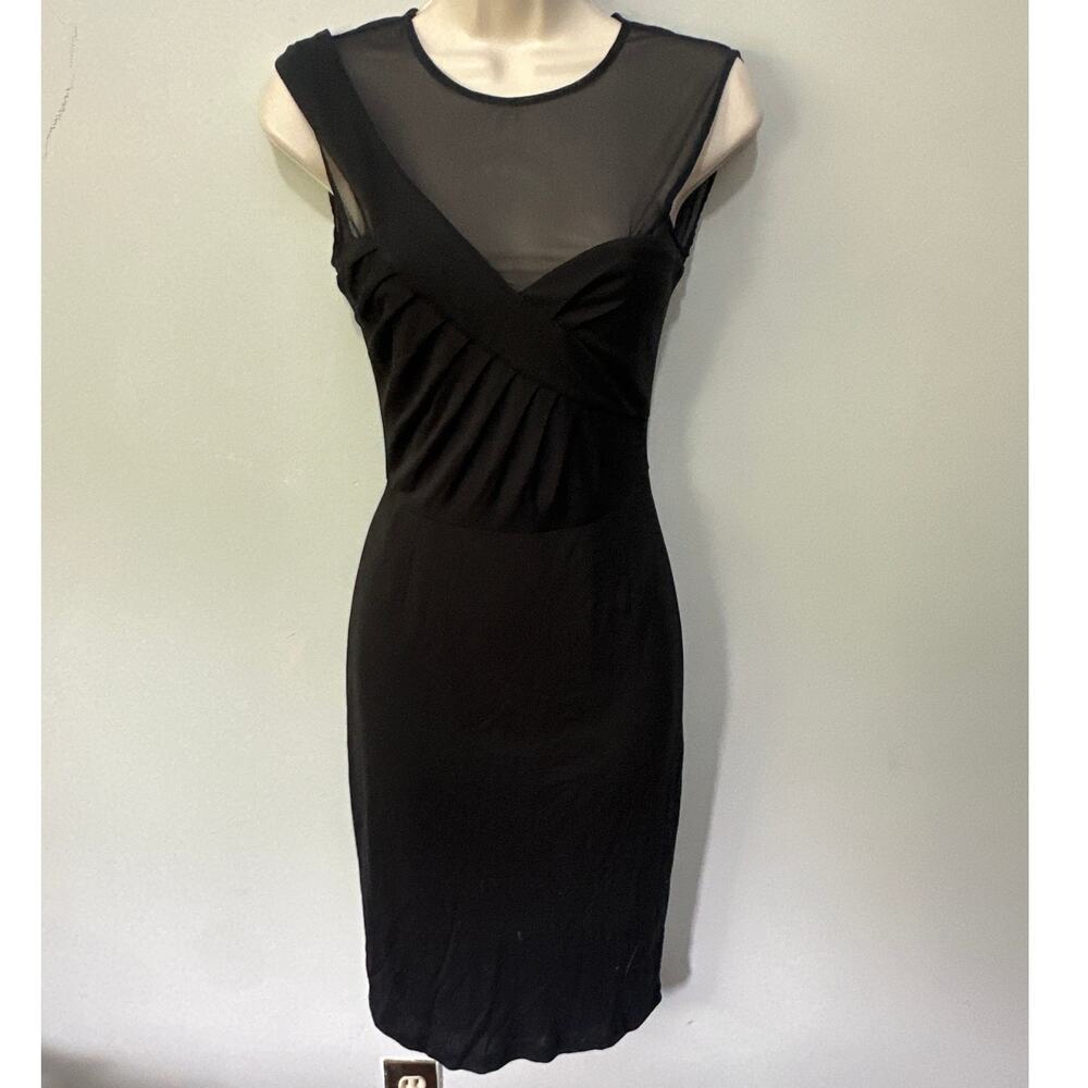 Mango Collection Dress XS Black Bodycon Asymmetric Mesh Ruched Indie Sleaze